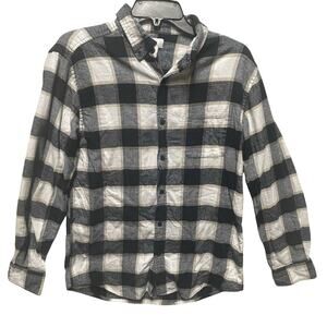 Croft & Barrow Flannel Shirt Men M Brick Black White Plaid Grunge Lumberjack